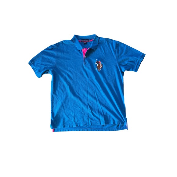 U.S. Polo Assn. Big Pony Embroidered Logo Classic Polo Shirt Blue Pink Size XXL - Picture 2 of 8